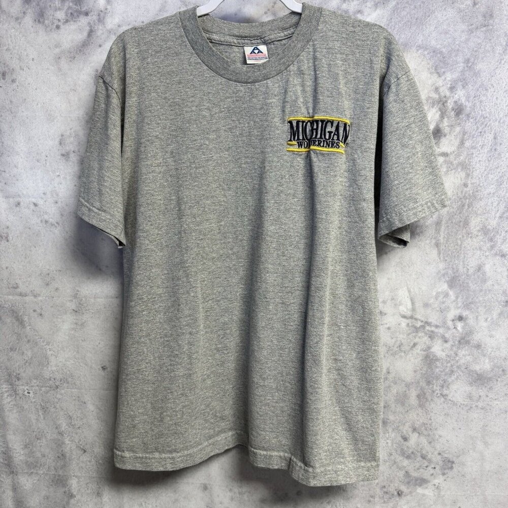 Vintage Michigan Wolverines T Shirt Mens Large Gray Embroidered College